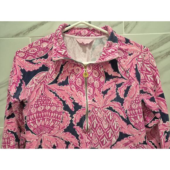 Lilly Pulitzer Pink Black Skipper Popover Track Jacket S Half-Zip 3/4 Sleeves - Picture 4 of 11